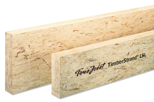 Two TimberStrand LSL billets, their surfaces showing the short flaked strands pressed and bonded together