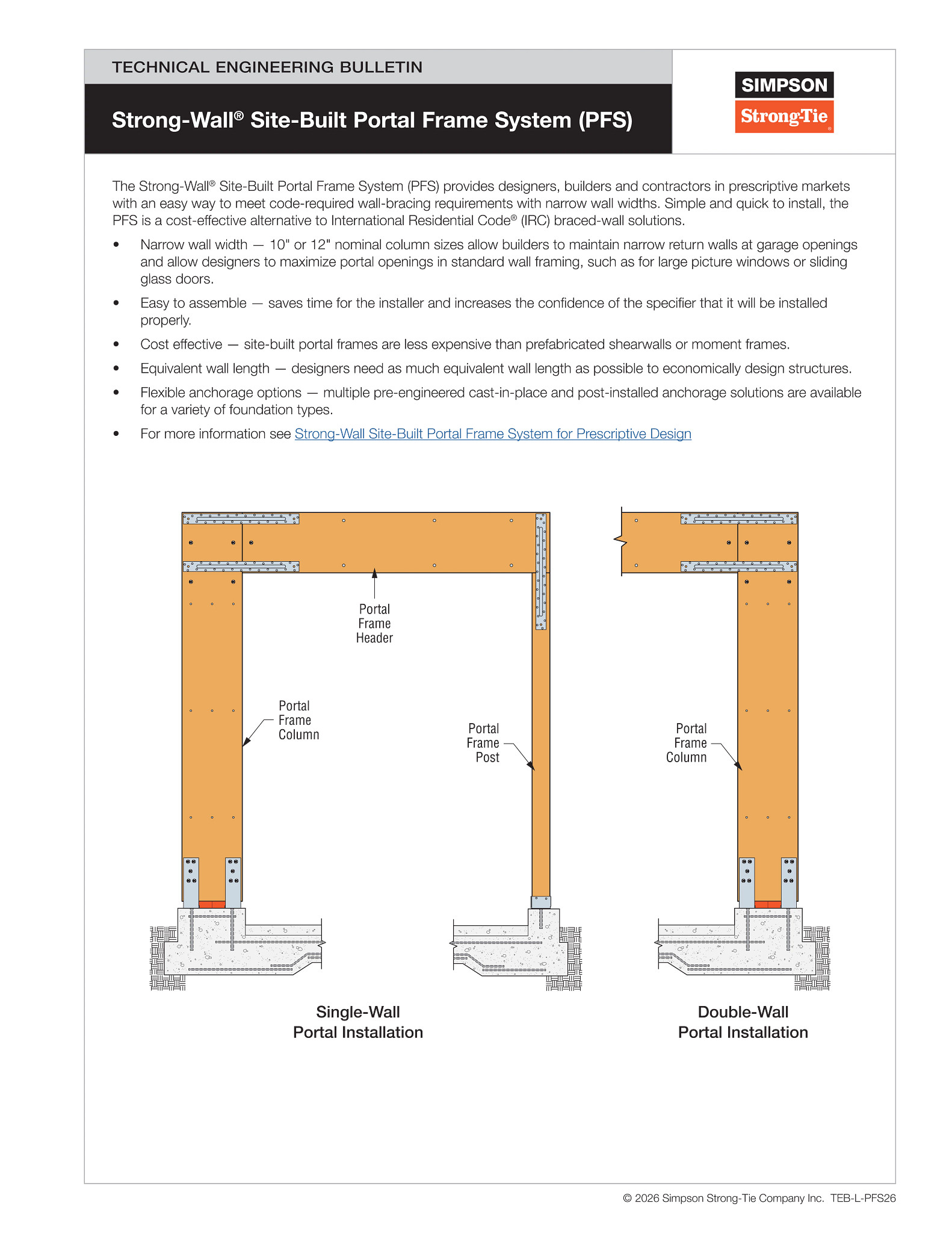 Simpson Strong-Wall Site-Built Portal Frame System (TEB-L-PFS26) logo