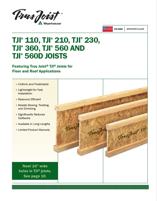 Cover of TJ-4000, the Weyerhaeuser Trus Joist TJI Specifier's Guide for the USA