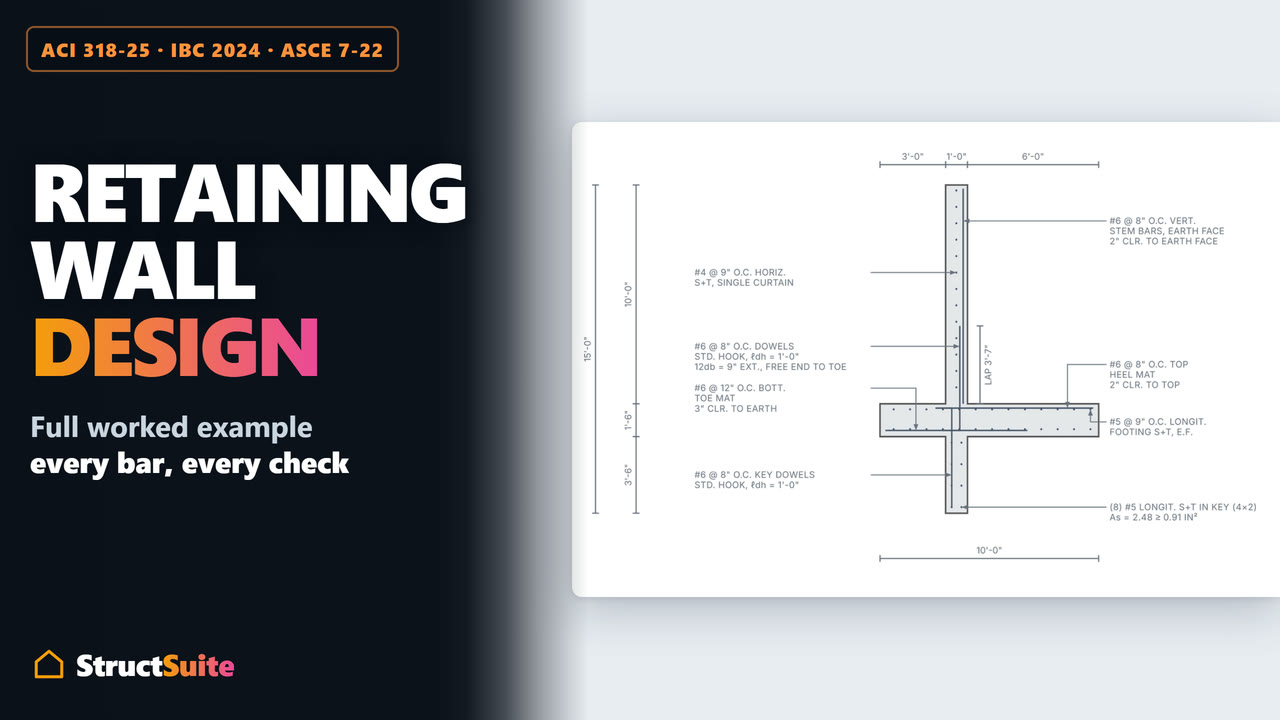 Video: Cantilever Retaining Wall Design Step by Step — Full Worked Example (ACI 318-25, IBC 2024)